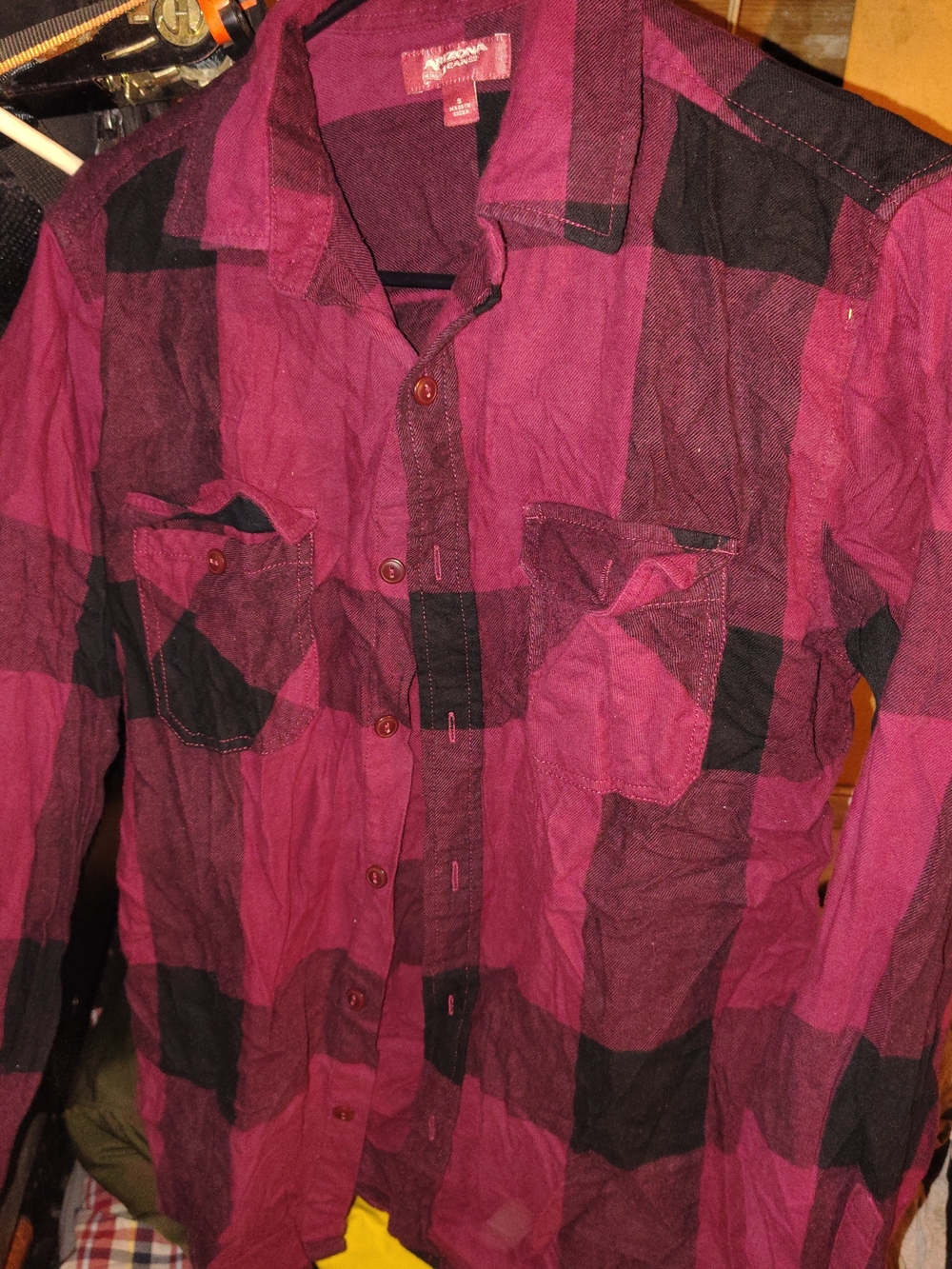Arizona Jean Company Purple and Black Plaid Button-Down Shirt